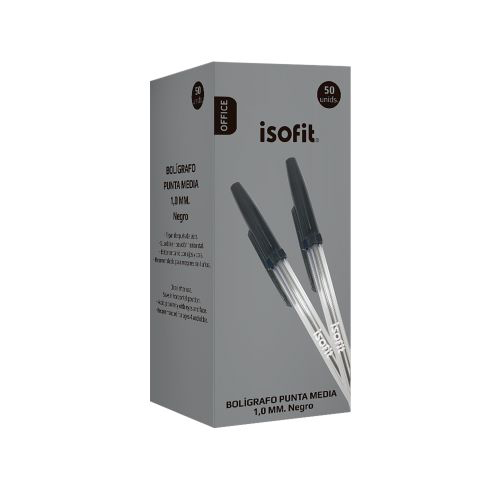 Boligrafo Isofit 1,0Mm Punta Media Negro Caja 50 Uni